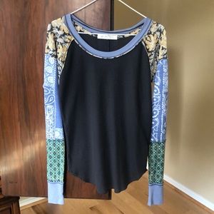 We the Free Colorblock Print Long Sleeve Thermal Top Shirt